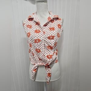 Floral Sleeveless Tie-Front Top - Orange and White Pacific Connections L
